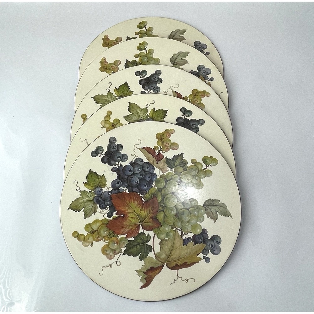 Vintage Pimpernel Round Table Placemats Grape Cluster Cork Back Set Of 5 England